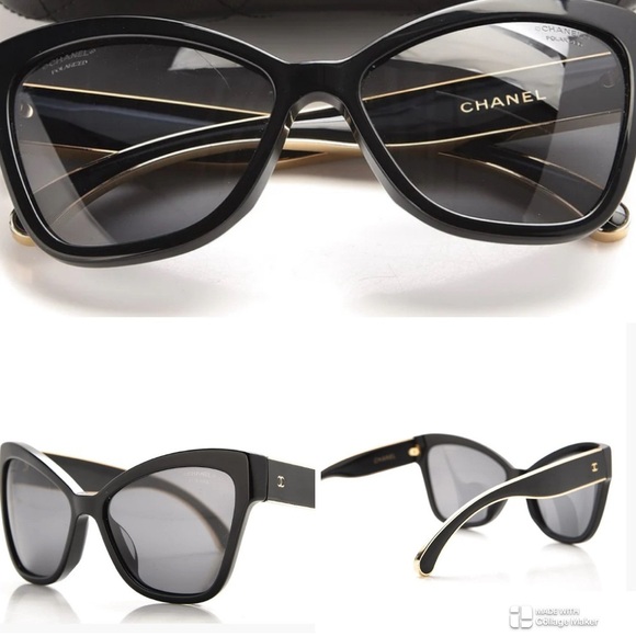 CHANEL Elegant Black and gold trim Sunglasses with accessories FLAWLESS main image 9